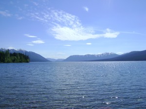 View across the lake looking at where we hiked. View across the lake looking at where we hiked.